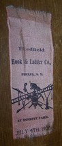 1904 ANTIQUE REDFIELD HOOK LADDER PHELPS NY FIREMAN PARADE RIBBON HONEOY... - £15.81 GBP