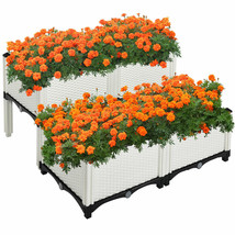 Set of 4 Raised Garden Bed Elevated Flower Vegetable Herb Grow Planter Box White - £126.86 GBP