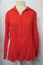 Izod Womens Blouse Red Long Sleeve Polka Dot Button Up Collar Sz SP - £15.72 GBP