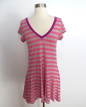 Steve Madden size EXTRA SMALL neon pink gray striped v-neck shirt dress EUC - $6.67