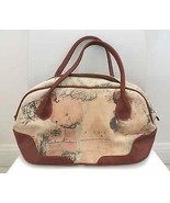 Faux leather brown creme handbag bag purse grungy vintage map floral gra... - £6.68 GBP