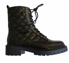 Rock Candy Womens 7M Black Faux Leather Zip or Lace Combat Boots NIB XO4 - $34.29