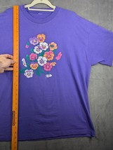 Women’s Small Purple Pansy Colorful Floral Graphic T-Shirt VTG Single Stitch - £7.34 GBP