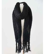 H&amp;M black large oversize chunky knit scarf with fringe - VERY WORN OUT &amp;... - £8.34 GBP