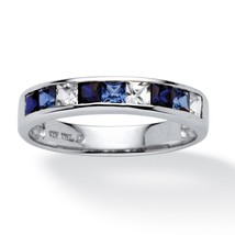 Blue And White Sapphire Platinum Over Sterling Silver Ring Size 5 6 7 8 9 10 - £158.48 GBP