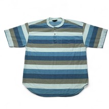 Impact Mens Large Striped Henley T-shirt Short Sleeve VTG Y2K 90s Oversi... - £18.74 GBP