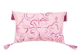 13&quot; X 20&quot; Pink Embroidered Damask Throw Pillow With Tassels - £42.88 GBP