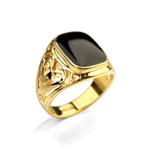 Natural Stone Square Black Onyx 14K Gold Plated Gothic Size 6-10 Women Men Ring  - £12.01 GBP