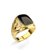 Natural Stone Square Black Onyx 14K Gold Plated Gothic Size 6-10 Women M... - £11.96 GBP