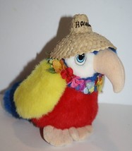 A &amp; A Colorful Plush Parrot 7&quot; Hawaii Bird Straw Hat Flower Lei Stuffed ... - £13.10 GBP