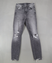 MOTHER High Waisted Looker Ankle Chew Jeans 24x26 Gray Denim Distressed - $47.45