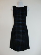 Nwt Oscar De La Renta Black Blue Wool Cotton Tweed Sleeveless Pencil Dress 6 - £288.33 GBP