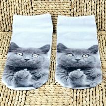 Bootie Socks Gray FU Cat Women's Sz 3-8 Novelty Footwear Cute Kitty image 3