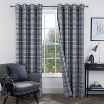 Always4U Grey Plaid Tartan Curtains Highland Woolen Look Check Modern Classic - £44.74 GBP