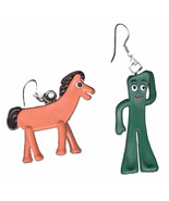 Vintage Retro GUMBY POKEY EARRINGS Novelty Cartoon Toy Mini Figure Funky... - €12,62 EUR