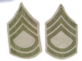 Army WW2 Master Sergeant Chevron Rank Insignia Pair Embroidered on Khaki... - $14.99