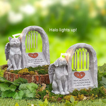 Solar Pet Memorial Figurine Statue Angel Halo Wind Chimes Grave Stone Cat or Dog - £23.58 GBP