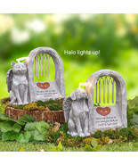 Solar Pet Memorial Figurine Statue Angel Halo Wind Chimes Grave Stone Ca... - $34.13