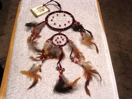 DREAMCATCHER WITH BELLS BURGUNDY COLOR 2 RINGS INDIAN - £6.39 GBP