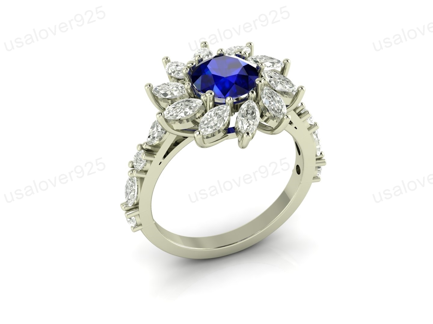 Blue Sapphire Stone 925 Silver Modern Designer Women Party Wear Ring Jewelry Item image 14