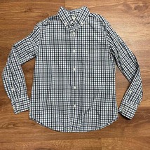Crewcuts Dark Blue White Checkered Long Sleeve Button Up Shirt Boys Size 12 - £17.38 GBP