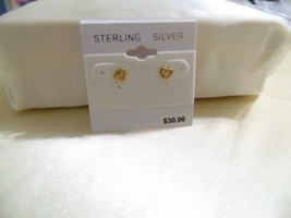Department Store 3/16&quot; 18k Gold/Sterling Silver Heart Stud Earrings E885 - £10.45 GBP