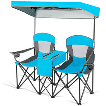Portable Folding Camping Canopy Chairs Double Sunshade Chair W/Cup Holder Blue - £161.69 GBP