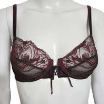 La Perla Balconette Bra 32A Burgundy Lace Underwire No Padding Bow Detail  - £46.41 GBP