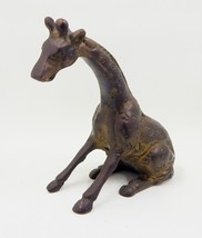 Solid Brass African Giraffe Sitting Statue Figure Paperweight 4 Inches Tall - £12.57 GBP