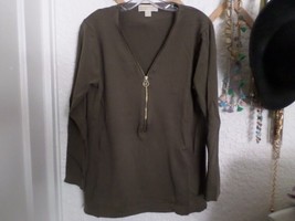 Michael Kors Zip Front Olive Green Sweater Logo Pull Size XL - $24.75
