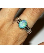 Ethiopian Natural Opal &amp; Topaz .925 Sterling Silver Ring White Gold Over... - £57.68 GBP