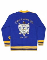 Sigma Gamma Rho Sorority Cardigan Sweater Blue Gold Wool Heavyweight Sweater - £101.49 GBP