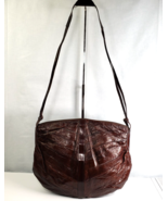 Vintage 1970&#39;s Chocolate Brown Genuine EEL Skin Shoulder Bag Purse Suede... - $37.49