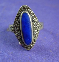 Vintage Large Lapis RIng Sterling Silver Gypsy artisan fine jewelry Sparkling ma - £87.72 GBP