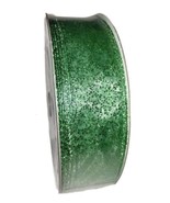 1.5 inch x 50 Yards Wired Edge Premium Ribbon, Sheer Lime Green &amp; Glitter - £15.63 GBP