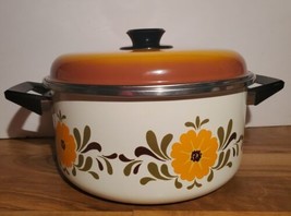 Vintage JMP Spain Capri Floral Enamelware Graniteware 10&quot; Stock Pot w/Lid - $37.61