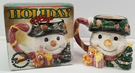 Alco Industries Snowman Christmas Handpainted Embossed Ceramic Mug 5&quot; No... - £11.59 GBP