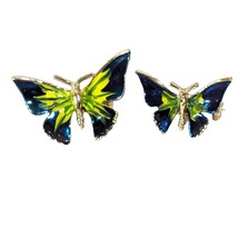 Vintage Gold Tone Butterfly Brooch Pins Clips Hand Painted Enamel Set of 2 - £11.73 GBP