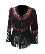 Women Western Wear Cowgirl Black Leather With Pink Fringes &amp; Trim Jacket... - £117.55 GBP