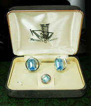 Sterling BLUE Cufflinks Tie tack original Vintage box silver Destino cuff links  - £121.46 GBP