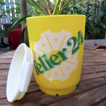 Vintage Teller 24 Gold Bond Plastic Travel Sippy Cup Rare Promo SWAG Item Yellow - £9.08 GBP