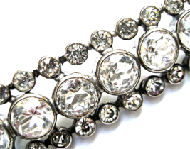  Art Deco Cut Crystal Brooch Open Back Paste Rhinestone Silver Bar Pin - £22.98 GBP