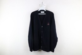 Vintage 80s 90s Izod Mens Large Spell Out Knit Button Cardigan Sweater Blue USA - $54.40