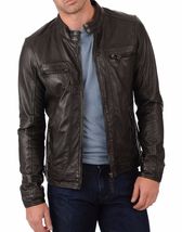 Men&#39;s Genuine Lambskin Leather Jacket Black Slim fit Motorcycle jacket -... - £92.46 GBP