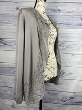 Chicos 2 Cardigan Womens Size Large 12 Gray Open Lace Knit Trim Rayon Blend - £14.15 GBP