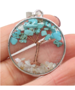 TREE OF LIFE TURQUOISE STONE WIRE PENDANT ON 18&quot;  SILVER ROLO CHAIN NECK... - $14.96 CAD