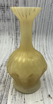 Satin Glass Vase Yellow Diamond Quilt Pattern Pinched - $63.99