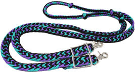Horse Western Nylon Braided Roping Knotted Barrel Reins Purple-Turquoise... - $21.77