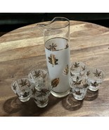 Vintage MCM Libbey Frosted Low Ball Rocks Glasses w/Gold Leaf Leaves W/ ... - $47.86 CAD