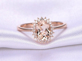 1.5Ct Oval Cut Peach Morganite &amp; Diamond Halo Vintage Ring in 14k Rose Gold Over - £62.23 GBP